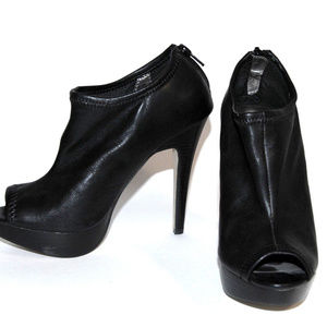 Nine West Platform Open Toe Bootie Heel Leather BK